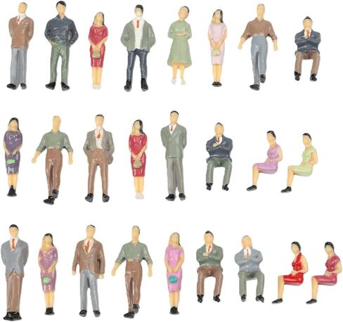 25 Pieces Mixed Painted Model People Figures 1:50 Scale, 36mm Height Plastic Passengers for Railway Parked Street Scenes, Sand Table Model Making and Landscape Decoration, Random Colors in Kuwait