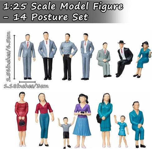 Sibba 14 Pcs Painted Figures, 1: 25 Scale Painted Model People Figurines Seated and Standing, Little People Toys Tiny Model for Diorama, Train Layouts, Architecture Models in Kuwait