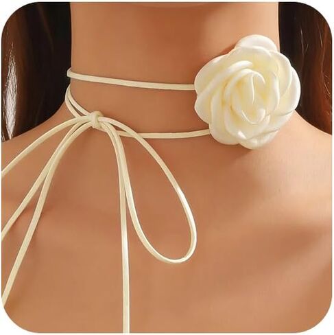 Big Flower Choker for Women Adjustable Velvet Black/White/Red/Pink/Blue Vintage Flower Necklace Women's Choker Necklaces Rose Flower Bride Wedding Party Lace Choker Summer Jewerly in Saudi Arabia