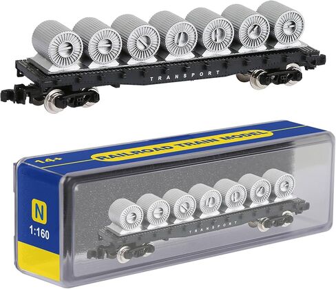 Railway Freight car Model，1：160 Scale,N Scale Flat w/Cables Transport Train with Metal Wheels，Train Track Accessories, 125mm x 30mm in Kuwait