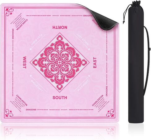 Mahjong Mat with Rule, 32.5" x 32.5" Waterproof Soft Surface Game Mat, Easy Clean Non-Slip & Noise-Reduce Mah Jong Table Mat with Carry Bag, Rolled Packaging for American Mahjong Tile Set in Kuwait
