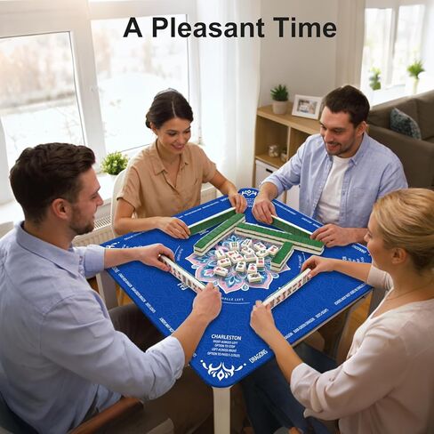 GreenD Mahjong Mat for Table 31.5"x31.5" Rubber American Mahjong Mat with Rules, Non Slip Noise Reduction Game Table Cover with Dice and Bag for Mahjong, Poker, Board, Card, Tile Games in Kuwait