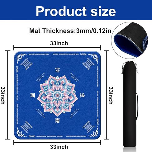 GreenD Mahjong Mat for Table 31.5"x31.5" Rubber American Mahjong Mat with Rules, Non Slip Noise Reduction Game Table Cover with Dice and Bag for Mahjong, Poker, Board, Card, Tile Games in Kuwait