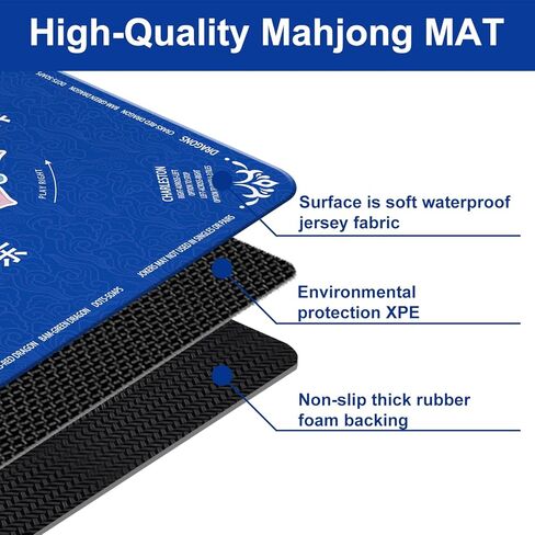 GreenD Mahjong Mat for Table 31.5"x31.5" Rubber American Mahjong Mat with Rules, Non Slip Noise Reduction Game Table Cover with Dice and Bag for Mahjong, Poker, Board, Card, Tile Games in Kuwait