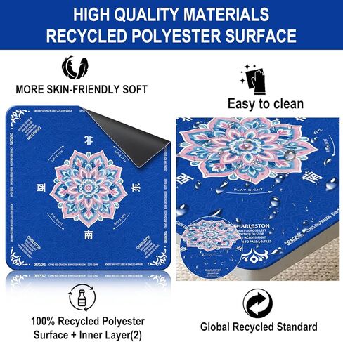 GreenD Mahjong Mat for Table 31.5"x31.5" Rubber American Mahjong Mat with Rules, Non Slip Noise Reduction Game Table Cover with Dice and Bag for Mahjong, Poker, Board, Card, Tile Games in Kuwait