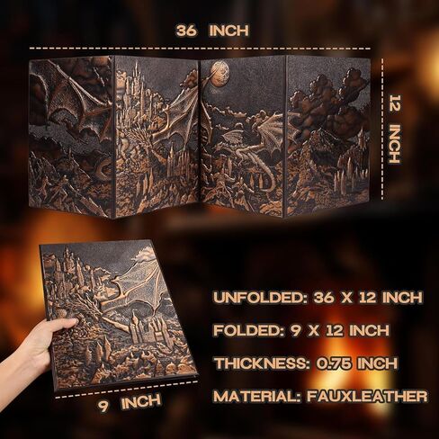 DND Dungeon Master Screen 5e، شاشة D&D DM ثلاثية الأبعاد من الجلد الصناعي، 4 لوحات مع جيوب للأبراج المحصنة والتنين، ملحقات GM RPG هدية متضمنة إدراجات مخصصة وحقيبة تخزين (نحاس) in Kuwait