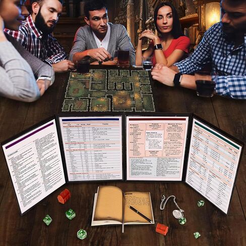 DND Dungeon Master Screen 5e، شاشة D&D DM ثلاثية الأبعاد من الجلد الصناعي، 4 لوحات مع جيوب للأبراج المحصنة والتنين، ملحقات GM RPG هدية متضمنة إدراجات مخصصة وحقيبة تخزين (نحاس) in Kuwait