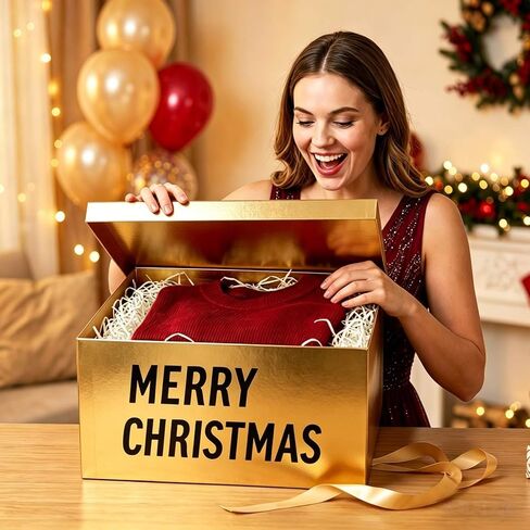 BoxSkivra Extra Large Gift Box 17x11x10.2 Inches，Gold Gift Box with Lid for Christmas，Anniversary，Birthday，Luxury Boxes with Crinkle Paper，Ribbon，Alphabet Stickers in Saudi Arabia