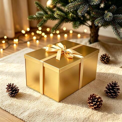 BoxSkivra Extra Large Gift Box 17x11x10.2 Inches，Gold Gift Box with Lid for Christmas，Anniversary，Birthday，Luxury Boxes with Crinkle Paper，Ribbon，Alphabet Stickers in Saudi Arabia
