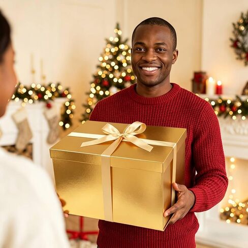 BoxSkivra Extra Large Gift Box 17x11x10.2 Inches，Gold Gift Box with Lid for Christmas，Anniversary，Birthday，Luxury Boxes with Crinkle Paper，Ribbon，Alphabet Stickers in Saudi Arabia