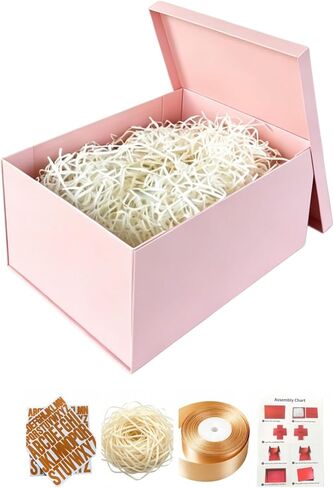 BoxSkivra Extra Large Gift Box 17x11x10.2 Inches，Gold Gift Box with Lid for Christmas，Anniversary，Birthday，Luxury Boxes with Crinkle Paper，Ribbon，Alphabet Stickers in Saudi Arabia