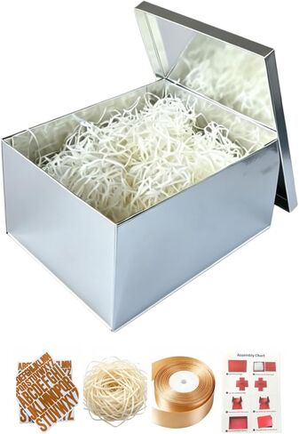 BoxSkivra Extra Large Gift Box 17x11x10.2 Inches，Gold Gift Box with Lid for Christmas，Anniversary，Birthday，Luxury Boxes with Crinkle Paper，Ribbon，Alphabet Stickers in Saudi Arabia