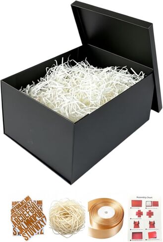 BoxSkivra Extra Large Gift Box 17x11x10.2 Inches，Gold Gift Box with Lid for Christmas，Anniversary，Birthday，Luxury Boxes with Crinkle Paper，Ribbon，Alphabet Stickers in Saudi Arabia