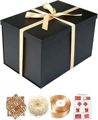 BoxSkivra Extra Large Gift Box 17x11x10.2 Inches，Gold Gift Box with Lid for Christmas，Anniversary，Birthday，Luxury Boxes with Crinkle Paper，Ribbon，Alphabet Stickers in Saudi Arabia