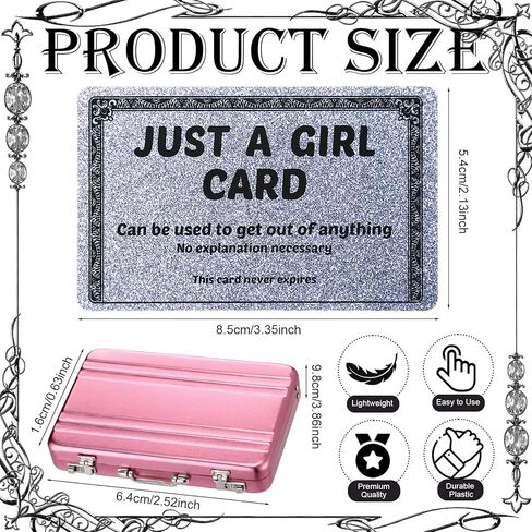 10 Pack Funny Excuse Cards Set Includes 10 Just a Girl Cards and Pink Metal Card Case Funny Bag Gift Novelty Wallet Size PVC Card for Friends White Elephant Exchange Gifts in Kuwait