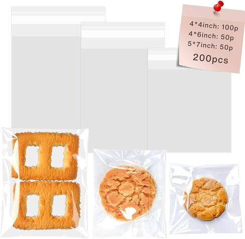 330 Pcs Cookie Bags with Seal, 4x6 Inches Self Sealing Cellophane Bags, Clear Cookie Bags Resealable Treat Bags for Packaging Cookies for Party Favors, Chocolate, Candy, Gift, Snack in Kuwait