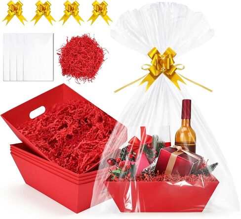 EVELOMO 5 Pack Empty Gift Baskets to Fill - 12" x 10" Large Baskets for Gifts Empty, Sturdy DIY Gifts Baskets Sets with 200g Crinkle Cut Papers for Birthdays Weddings Parties & Holidays (Kraft) in Saudi Arabia