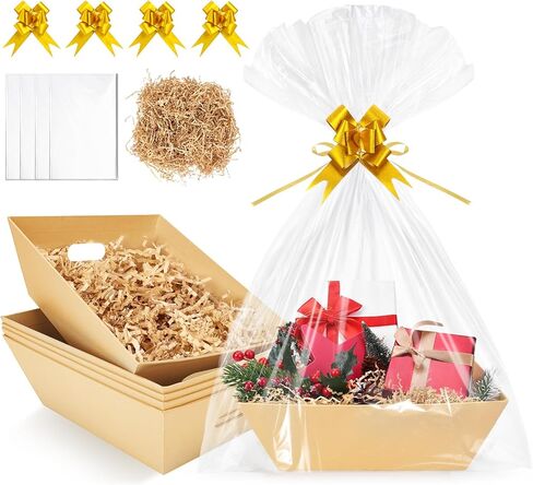 EVELOMO 5 Pack Empty Gift Baskets to Fill - 12" x 10" Large Baskets for Gifts Empty, Sturdy DIY Gifts Baskets Sets with 200g Crinkle Cut Papers for Birthdays Weddings Parties & Holidays (Kraft) in Saudi Arabia