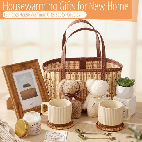 New House Warming Home Basket Gifts- 15 Pieces Housewarming Presents for Couple Women Men Home Apartment First, Closing Gifts for House Buyers Ideas Supplies in Kuwait