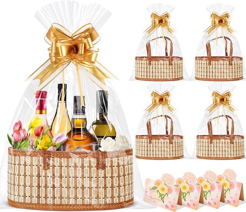 Bamboo Baskets for Gifts Empty, Large Woven Gift Basket Empty - Empty Gift Baskets to Fill, Foldable Gift Basket with Handle for Mother's Day, Birthday, Housewarming, Christmas (1) in Kuwait