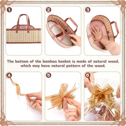Reallnaive 2 Set Gift Basket Empty Woven Bamboo Storage Baskets with Clear Gift Bags Pull Bows Ribbon Foldable DIY Gifts Basket Kit with Handle for Baby Shower Housewarming in Saudi Arabia
