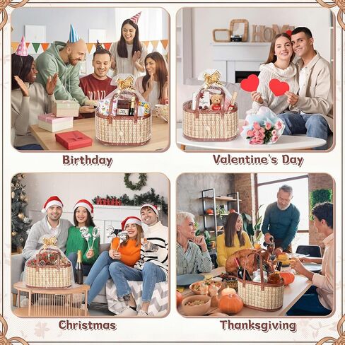 Reallnaive 2 Set Gift Basket Empty Woven Bamboo Storage Baskets with Clear Gift Bags Pull Bows Ribbon Foldable DIY Gifts Basket Kit with Handle for Baby Shower Housewarming in Saudi Arabia