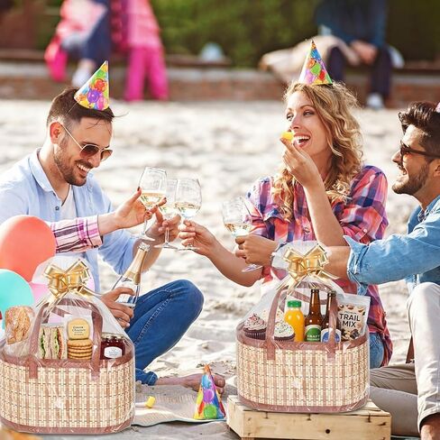 Reallnaive 2 Set Gift Basket Empty Woven Bamboo Storage Baskets with Clear Gift Bags Pull Bows Ribbon Foldable DIY Gifts Basket Kit with Handle for Baby Shower Housewarming in Saudi Arabia