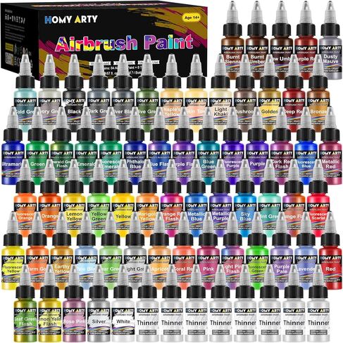Airbrush Paint - 30 Colors with 3 Thinner, Ready to Spray Airbrush Paint Set, Water-Based Acrylic Air brush Paints for Metal, Plastic Models, Canvas, Wood, 20ml/Bottle in Saudi Arabia