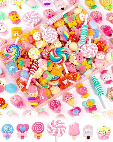 120 قطعة من FIVEIZERO حلوى الوحل اللطيفة، سحر الحلوى المزيفة من الراتنج المسطح Kawaii، سحر ديكودن عشوائي للحرف اليدوية، الزينة وحالات الهاتف غير المرغوب فيها، دبابيس الشعر، صناعة القصاصات والديكور بنفسك in Kuwait