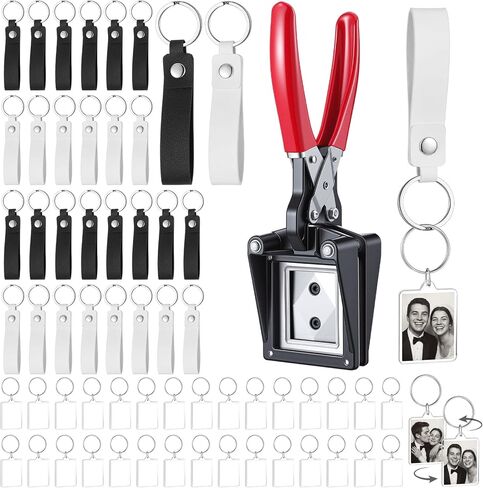 ForraFun 61 Pcs Handheld Keychain Making Kit with 1.38x1.77'' Square Cutter, 30 Acrylic Blank Keyring, 30 PU Leather Keychains, DIY Photo Insert Craft Supplies for Wedding Birthday Favors Party Gifts in Kuwait