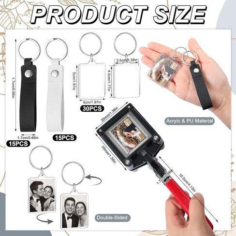 ForraFun 61 Pcs Handheld Keychain Making Kit with 1.38x1.77'' Square Cutter, 30 Acrylic Blank Keyring, 30 PU Leather Keychains, DIY Photo Insert Craft Supplies for Wedding Birthday Favors Party Gifts in Kuwait