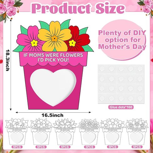 30 قطعة من الحرف اليدوية لعيد الأم للأطفال DIY إطارات الصور تزيين الحرف 6 أنماط زهرة ورقة إطار الصورة عدة هدايا عيد ميلاد عيد الأم من الابنة للنشاط الفني للفصل الدراسي ديكور المنزل والحفلات in Kuwait