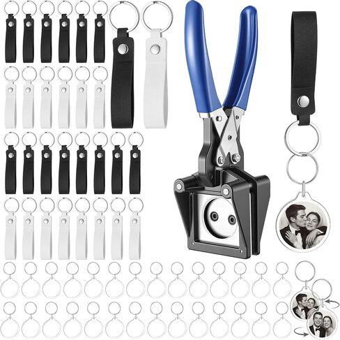 ForraFun 61 Pcs Handheld Keychain Making Kit with 1.38"/35mm Circle Cutter, 30 Acrylic Blank Keyring, 30 PU Leather Keychains, DIY Photo Insert Craft Supplies for Wedding Birthday Favors Party Gifts in Kuwait