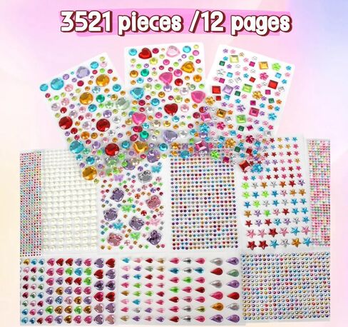 3521 Pieces Self Adhesive Jewels for Crafts, Gems Stickers for Kids, Flat Back Plastic Fake Jewels for Scrapbook Supplies and face gems in Kuwait
