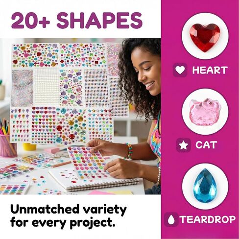 3521 Pieces Self Adhesive Jewels for Crafts, Gems Stickers for Kids, Flat Back Plastic Fake Jewels for Scrapbook Supplies and face gems in Kuwait