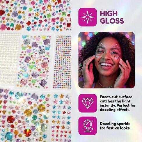 3521 Pieces Self Adhesive Jewels for Crafts, Gems Stickers for Kids, Flat Back Plastic Fake Jewels for Scrapbook Supplies and face gems in Kuwait