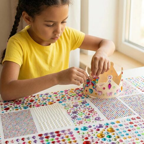 3521 Pieces Self Adhesive Jewels for Crafts, Gems Stickers for Kids, Flat Back Plastic Fake Jewels for Scrapbook Supplies and face gems in Kuwait