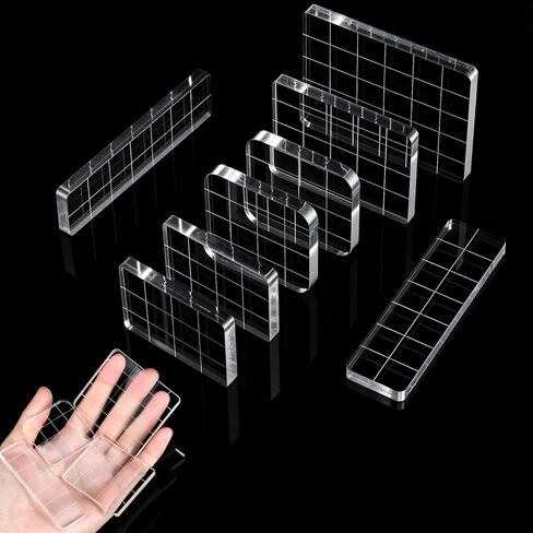8Pcs Acrylic Stamp Blocks, Clear Stamping Blocks Tools for Kids with Grid and Grip Scrapbooking Craft Making, Decorative DIY Essential Stamping Tool in Kuwait