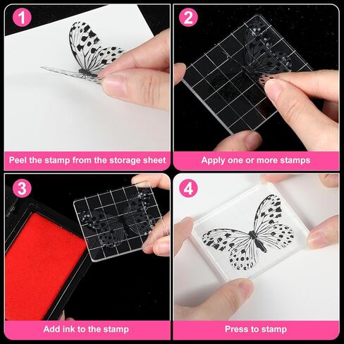 8Pcs Acrylic Stamp Blocks, Clear Stamping Blocks Tools for Kids with Grid and Grip Scrapbooking Craft Making, Decorative DIY Essential Stamping Tool in Kuwait