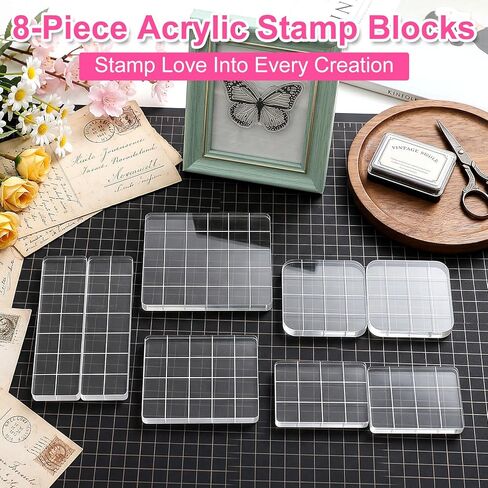 8Pcs Acrylic Stamp Blocks, Clear Stamping Blocks Tools for Kids with Grid and Grip Scrapbooking Craft Making, Decorative DIY Essential Stamping Tool in Kuwait