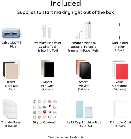مجموعة Cricut Joy 2 Rainbow الأساسية - آلة قطع ذكية مدمجة مع الفينيل الذكي، والكي الذكي، والبطاقات، وإدراج البطاقات والفينيل القابل للطباعة - إنشاء ما يصل إلى 75 مشروعًا in Kuwait