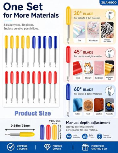 20 PCS Replacement Blades Compatible with Cricut Explore Air 2/3, Maker 3/4, Expression - Cutting Machine Blades Set Including 30, 45, 60 Degree Fine Point and Deep Cut Blades in Kuwait