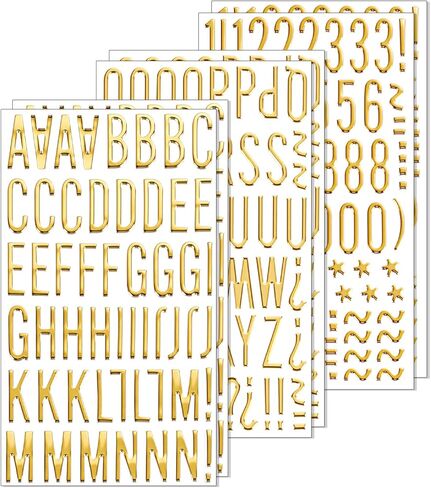 Phinus 6 Sheet 3D Gold Puffy Letter and Number Stickers, 1 Inch Self-Adhesive Foam Alphabet Stickers, Waterproof PVC Material for Grad Cap, Scrapbooking, DIY Crafts, Mailbox Decor in Kuwait