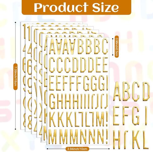 Phinus 6 Sheet 3D Gold Puffy Letter and Number Stickers, 1 Inch Self-Adhesive Foam Alphabet Stickers, Waterproof PVC Material for Grad Cap, Scrapbooking, DIY Crafts, Mailbox Decor in Kuwait