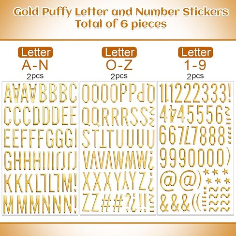 Phinus 6 Sheet 3D Gold Puffy Letter and Number Stickers, 1 Inch Self-Adhesive Foam Alphabet Stickers, Waterproof PVC Material for Grad Cap, Scrapbooking, DIY Crafts, Mailbox Decor in Kuwait