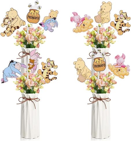 Winnie Centerpieces 24PCS Classic Pooh Centerpieces Oh Baby Winnie Table Toppers Cute Table Toppers On Sticks Pooh Cutouts Bear Party Decorations for Winnie Baby Shower Table Decorations in Kuwait