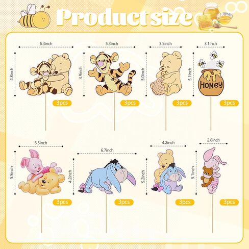 Winnie Centerpieces 24PCS Classic Pooh Centerpieces Oh Baby Winnie Table Toppers Cute Table Toppers On Sticks Pooh Cutouts Bear Party Decorations for Winnie Baby Shower Table Decorations in Kuwait