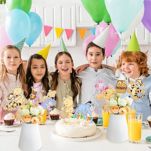 Winnie Centerpieces 24PCS Classic Pooh Centerpieces Oh Baby Winnie Table Toppers Cute Table Toppers On Sticks Pooh Cutouts Bear Party Decorations for Winnie Baby Shower Table Decorations in Kuwait