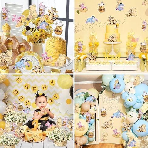 Winnie Centerpieces 24PCS Classic Pooh Centerpieces Oh Baby Winnie Table Toppers Cute Table Toppers On Sticks Pooh Cutouts Bear Party Decorations for Winnie Baby Shower Table Decorations in Kuwait