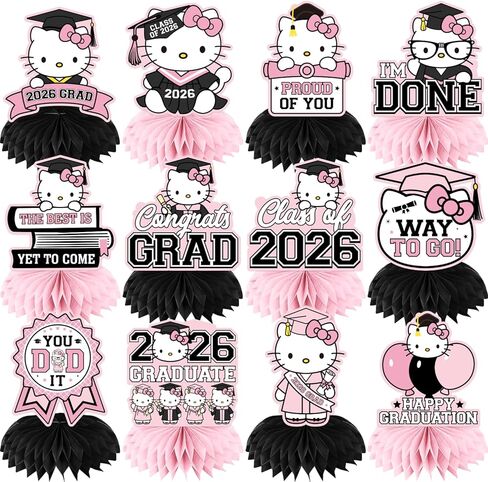 Pink Graduation Honeycomb Centerpieces For Tables, Vibrant Color Matched Party Decor With Pink And Black Bases, Class Of 2026 in Kuwait